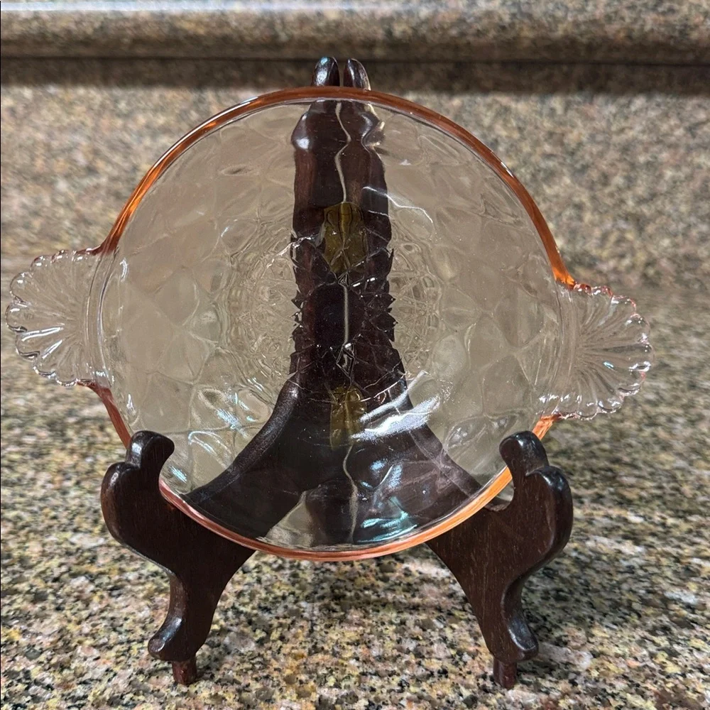 6” Anchor Hocking Serving Bowl Vintage Optic Diamond Pink Depression Glass - Picture 2 of 6